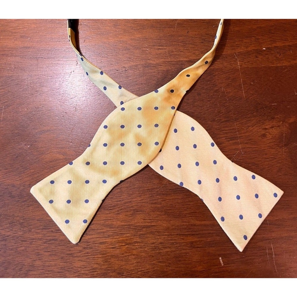 Van Heusen 100% Silk Self-Tie Bow Tie Gold & Navy Polka Dot Adjustable